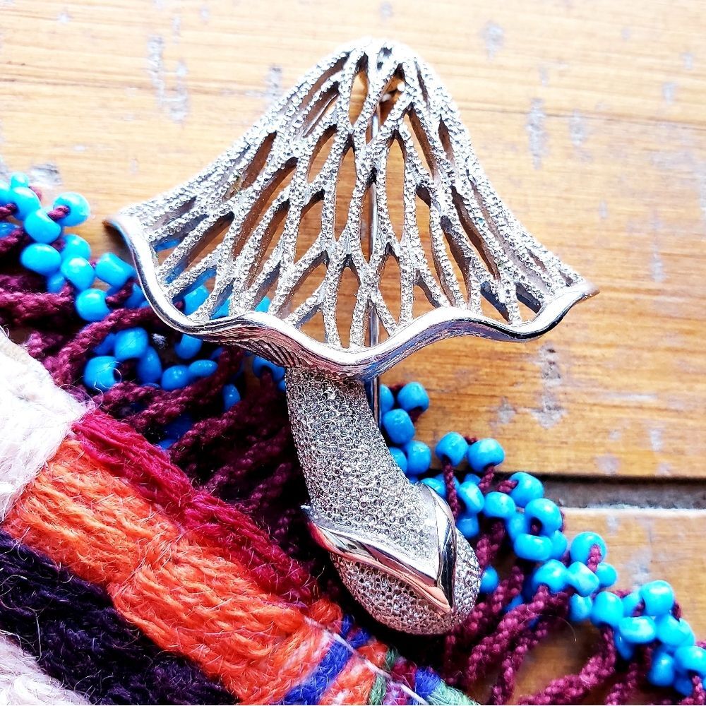 Trifari Silver Mushroom Pin Vintage
